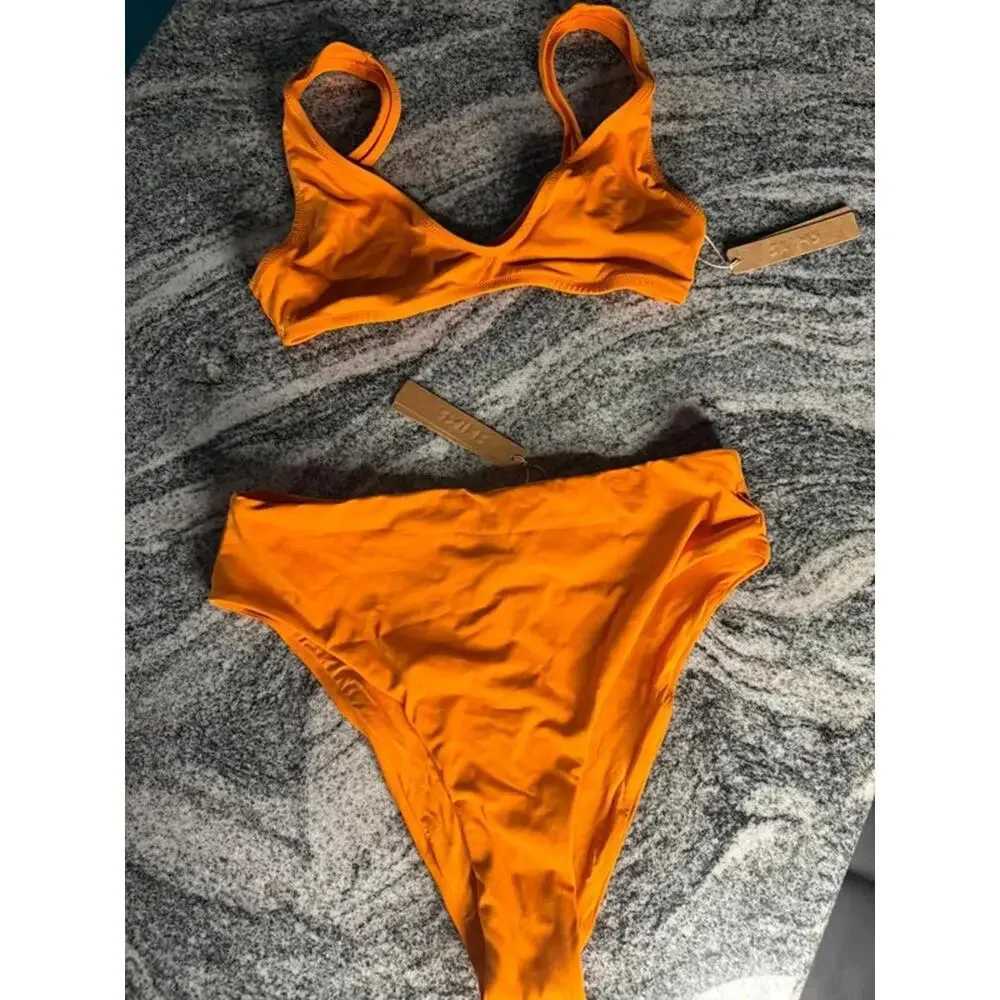 SKIMS Tangerine Bikini Set Top S Bottom M Bright Orange Swim NWT